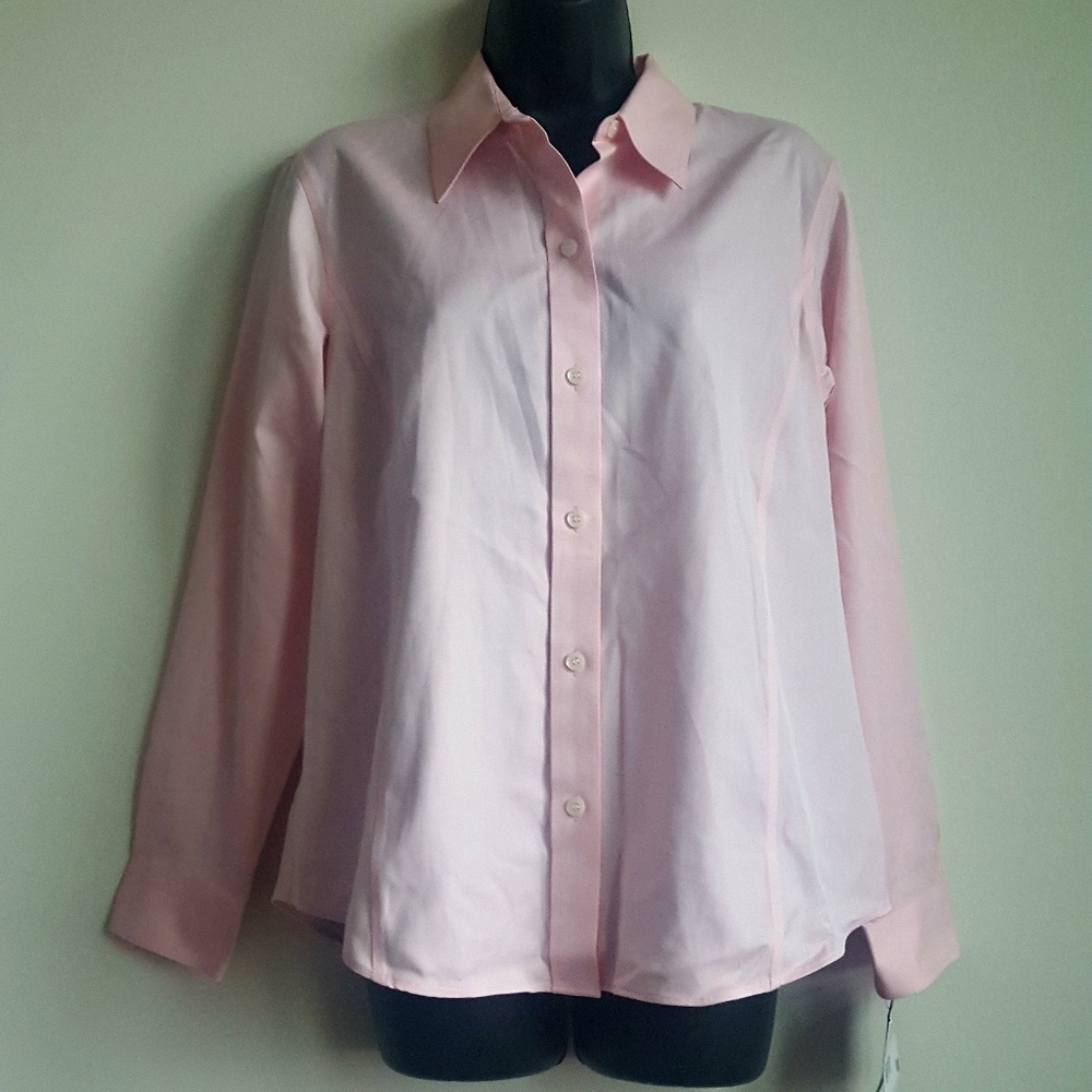Liz Claiborne Non-Iron Pink Long Sleeve Button Top